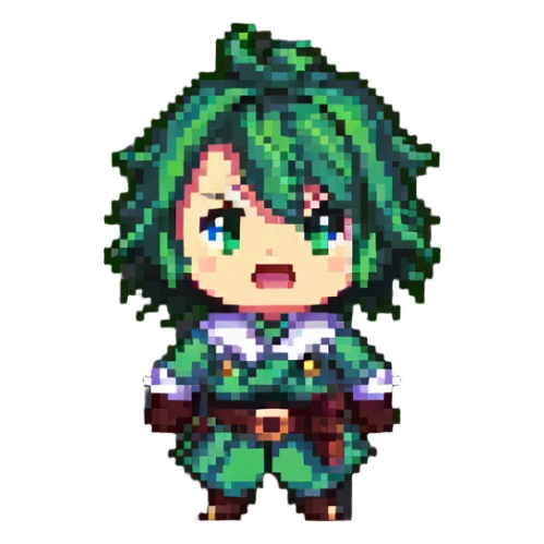 shocked Skirk from Genshin Impact, pixel art style sticker