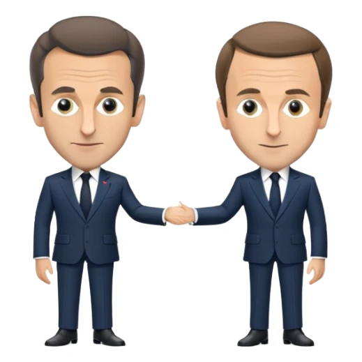 figures of Nicolas Sarkozy and Emmanuel Macron standing side by side, both with oversized heads and small bodies, wearing suits, highly recognizable faces, simplified details sticker