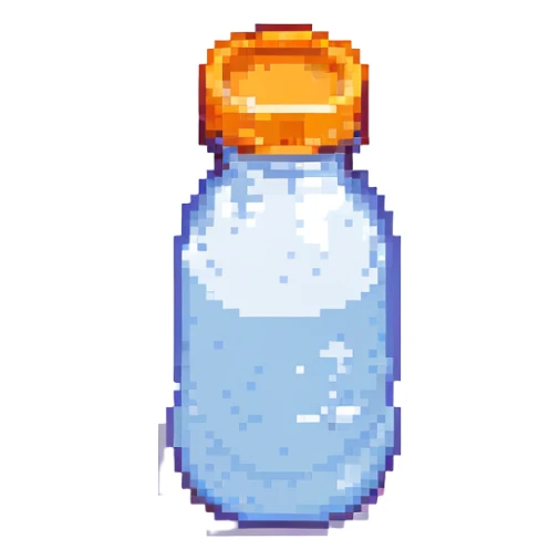 pixel art baby bottle containing milk with orange lid sticker