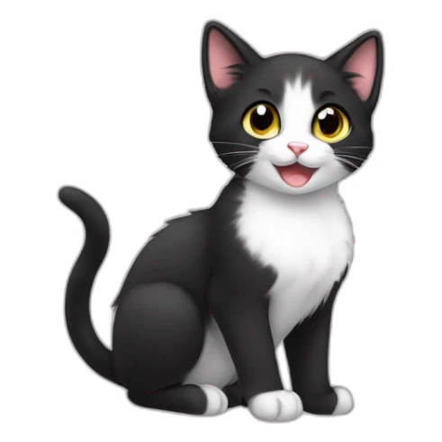 Little kitten anime style, very cute and smiling, black cat sticker