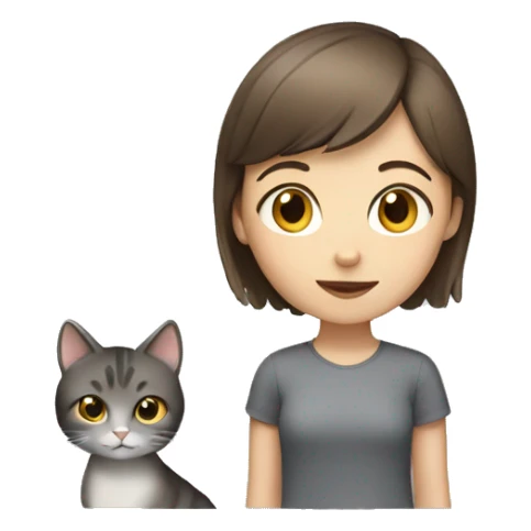 Girl with a short brown hair with grey cat sticker