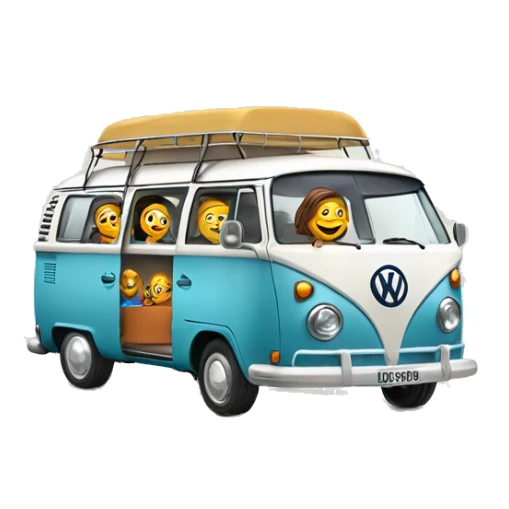 happy and smiling family in vw combi camper van sticker