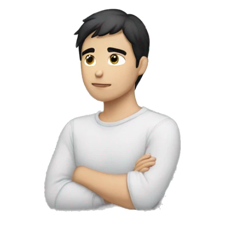 thinking with his hand on chin white young male with black hair only face sticker