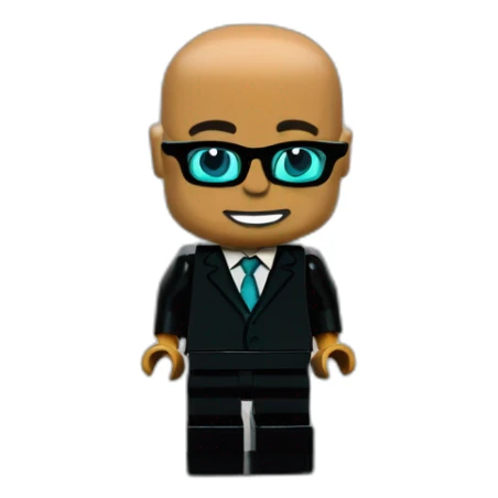 bald tan lego with turquoise glasses in black suit kneeling to propose sticker