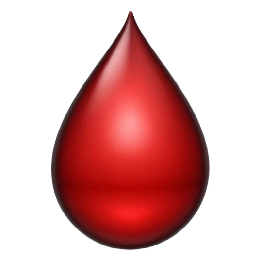 single blood drop emoji sculpted from dark liquid metal, glossy surface, dramatic reflections, futuristic minimal 3D style, isolated on white sticker