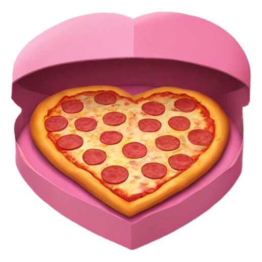 Realistic heart shaped pizza sitting flat in an open top pink pizza box. sticker