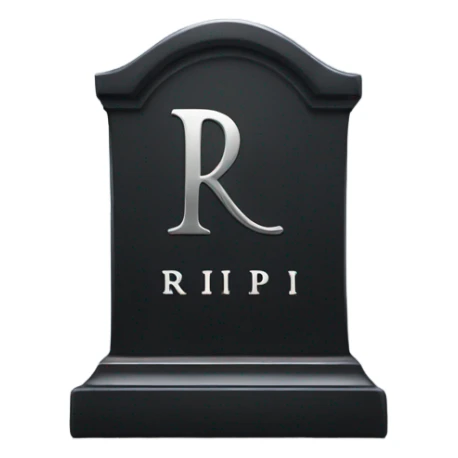 a black grave with the letters RIP on a silver  sticker