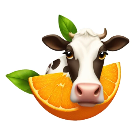 Oranges in the air with a happy cow in the middle  sticker