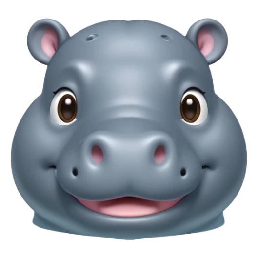 A 3D cartoon hippopotamus half-submerged in water, smiling gently, soft lighting, rounded body and glossy texture, cute Memoji-style look. sticker