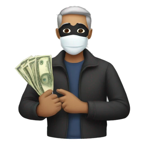 man with his money in hand while wearing a mask sticker