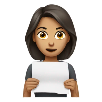 frustrated brunet woman with a paper on hands sticker