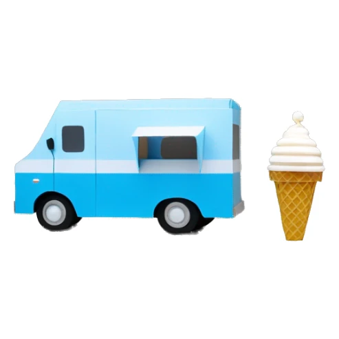 minimalistic papercraft, pearl blue ice-cream van sticker