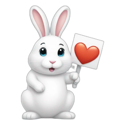 a big, cute white rabbit with a sign that says I love you sticker