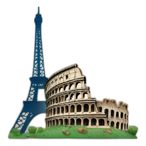 Roman Colosseum in Rome and the Eiffel Tower in Paris sticker