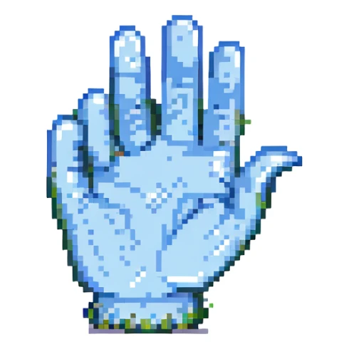 pixel art of a waving hand with a friendly expression sticker