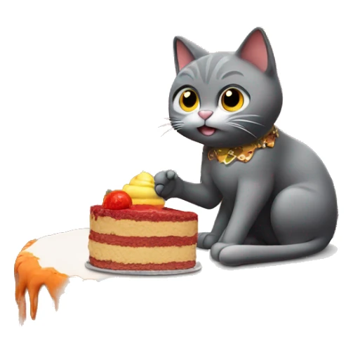 The cat is sitting and eating a cake on a volcano  sticker
