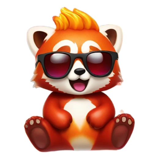 A red panda-shaped gummy bear with sunglasses engulfed in flames. sticker