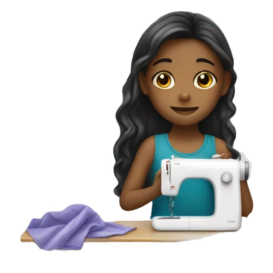 White little girl sewing clothes sticker