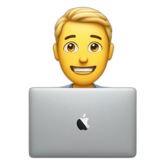 Men with a MacBook shaking your hand. Hearts around his head sticker
