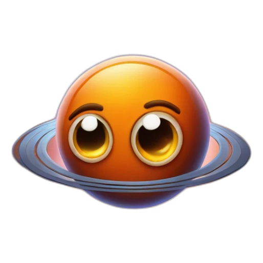 orange planet with a cartoon smirking with big courageous eyes sticker