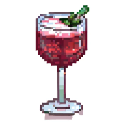 cocktail glass with burgundy-colored drink sticker