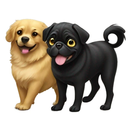 A black pug playing with a golden retriever  sticker