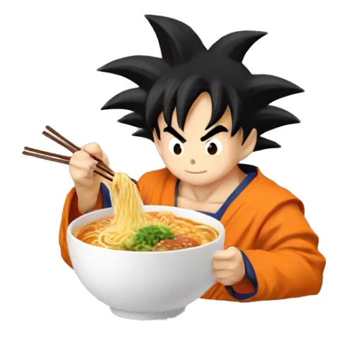 Goku qui mange un ramen sticker