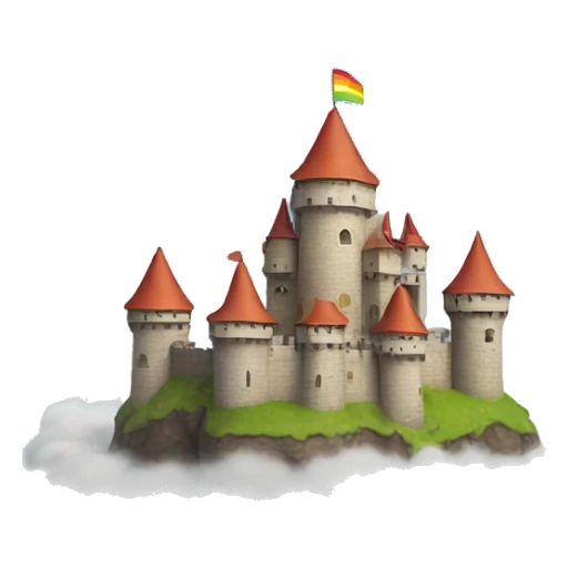 Cute little castle with a rainbow flag  on top of a floating cloud sticker