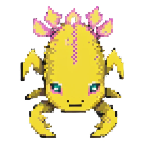 yellow Minecraft axolotl, authentic blocky style and proportions, pixel art sticker
