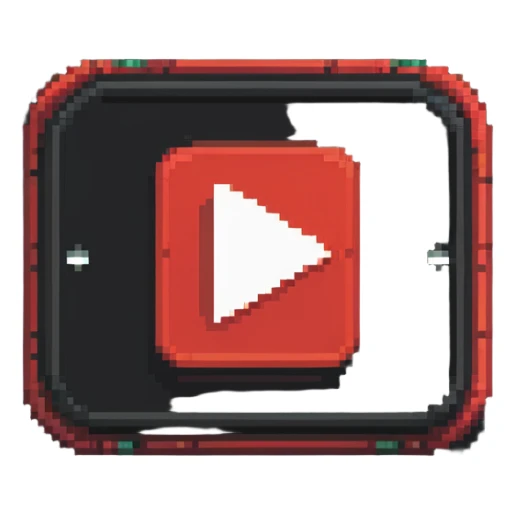 YouTube logo, red rectangle with rounded corners and white play button in the center sticker