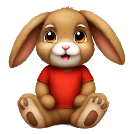 Super Cute girly Fluffy brown bunny rabbit teddy wearing red tshirt sitting  sticker