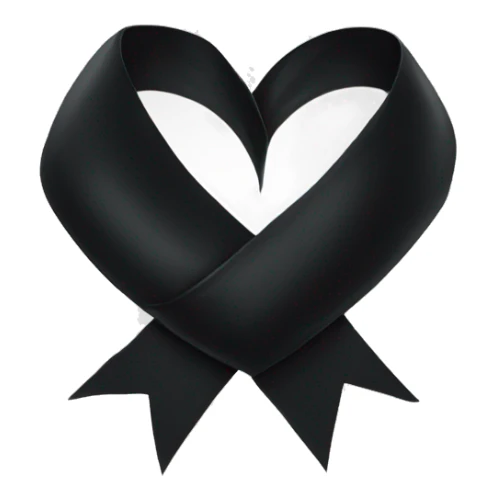 a black ribbon wrapped around a white heart sticker