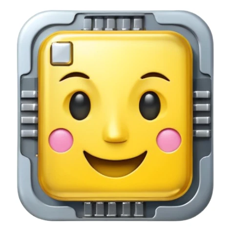 computer chip with happy face, modern playful AI emoji style sticker