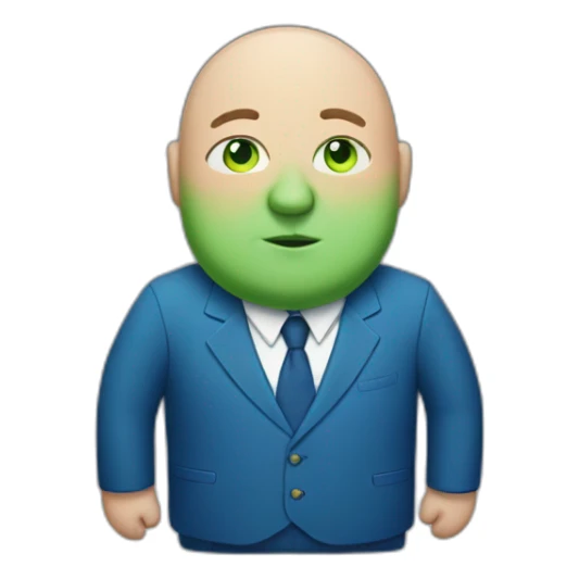 green-eyed overweight bald man in a blue suit sticker