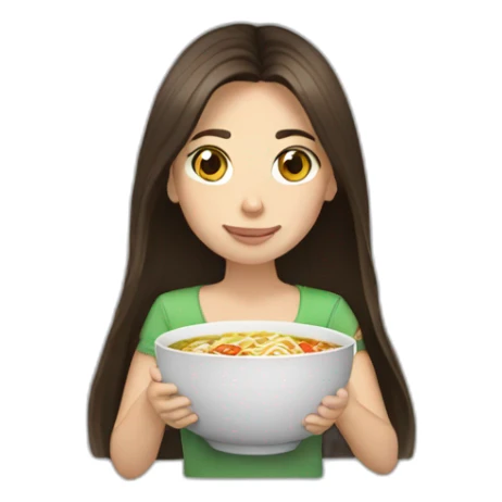 brunette with long hair eating ramen bowl sticker