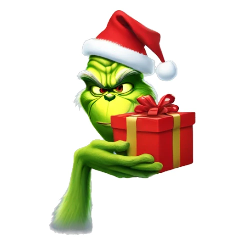 The grinch hand holding a Christmas present  sticker