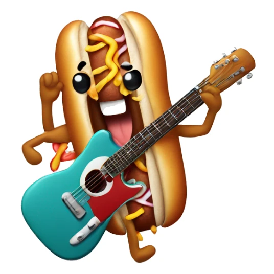 A hot dog rocking out with a guitar and one sock on sticker
