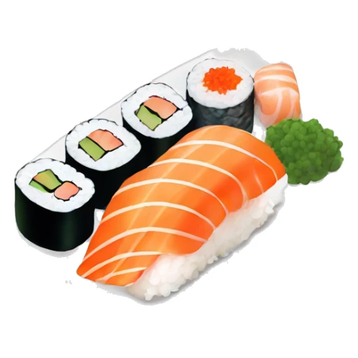 Sushi platter, nigiri with ginger and wasabi sticker