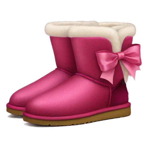 Realistic pair of raspberry color Ugg fur boots with silk ribbon bows. sticker