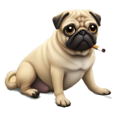 A pug on the beach smoking a cig sticker
