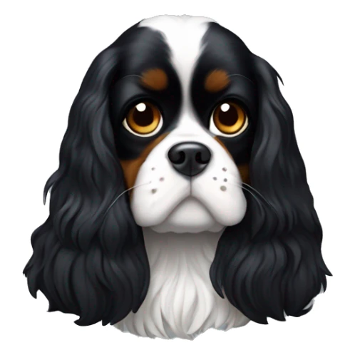 Small completely black king charles spaniel with black fur on his whole face and white fur on chest sticker