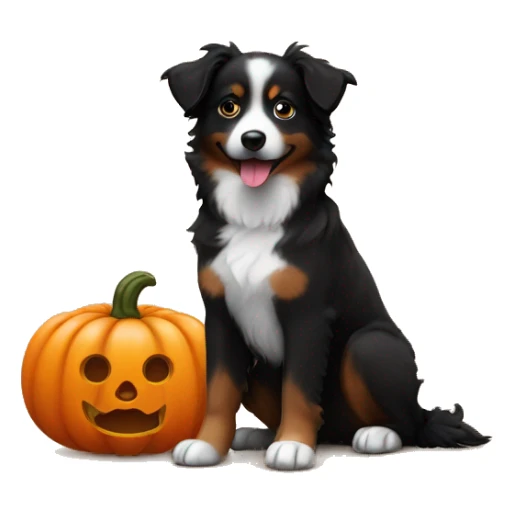 Small black australian shepherd dog in a pumpkin sticker