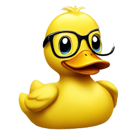 Yellow duck happy with glasses and writing on a computer  sticker