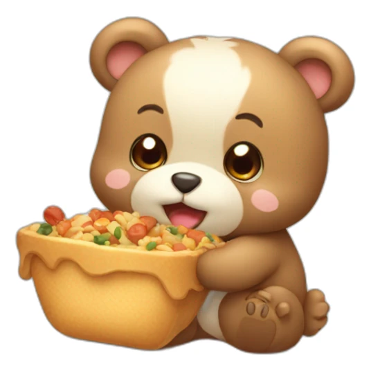 cute bear eating lots of food sticker