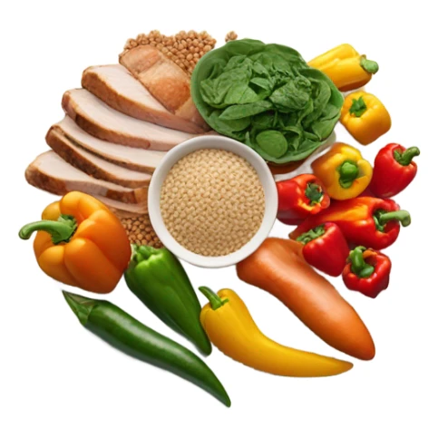 round white plate with healthy food sticker