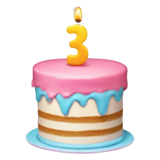 Birthday cake with a “3” candle on it sticker