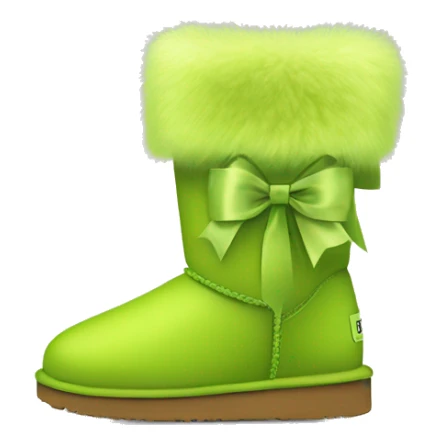 Tall Pair of lime green fur Ugg boots with silk ribbon bow. sticker