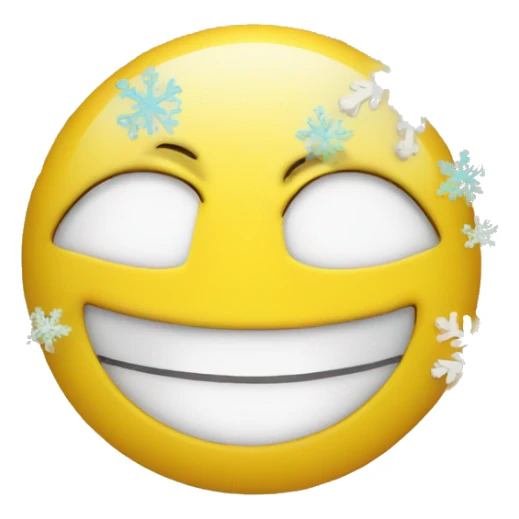 A yellow face emoji smiling with snowflakes falling around h sticker