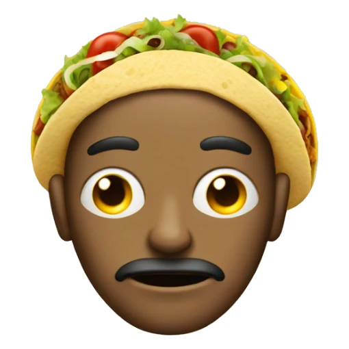 deformed man emoji with asymmetrical features and a taco on his head sticker