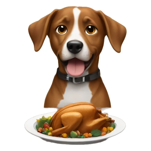 a dog at a table eating thanksgiving sticker